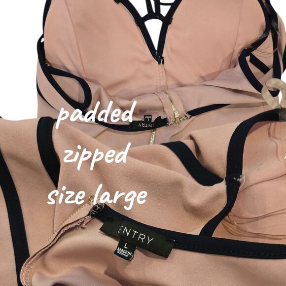 Pink and Dark Blue Bodycon Bandage Piping X Cut Mini Dress Women's Size Large - Picture 2 of 4